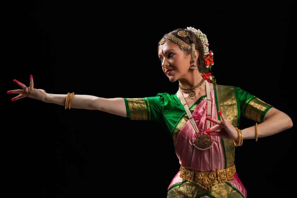 Beautiful girl dancer of Indian classical dance Bharatanatyam